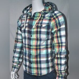 Hollister Shirt Jacket Hoody Multicolor Plaid White Size Medium